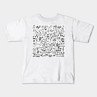 Random black music notes on white background Kids T-Shirt